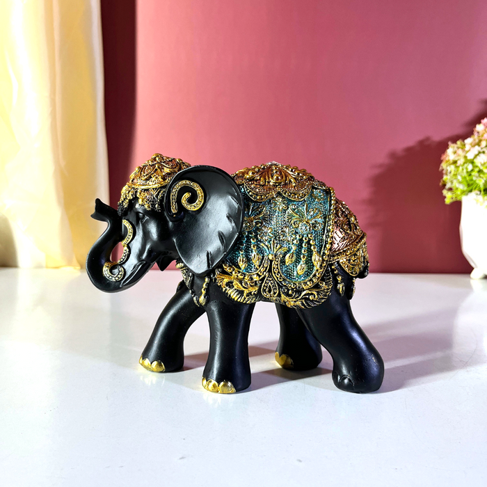 Midnight Maharaja Polyresin Elephant – Hand painted Luxe Décor by The Decor Paradise