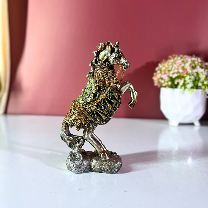 Regal Rearing Rajasthani Horse – Hand painted Polyresin Décor by The Decor Paradise