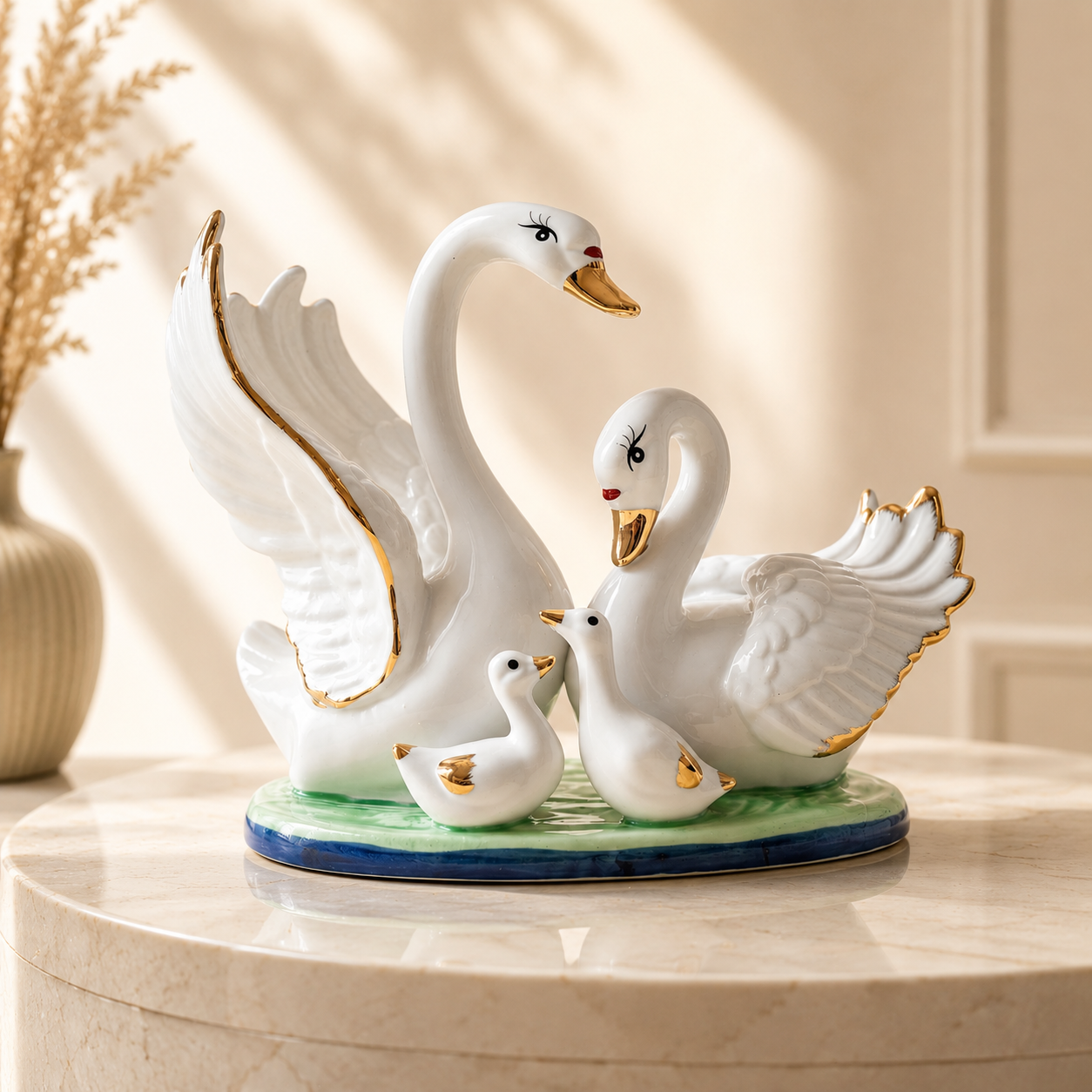 Swan Family Showpiece Set in Ceramic