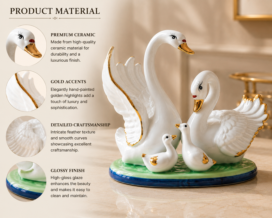 Premium ceramic swan family figurine material details