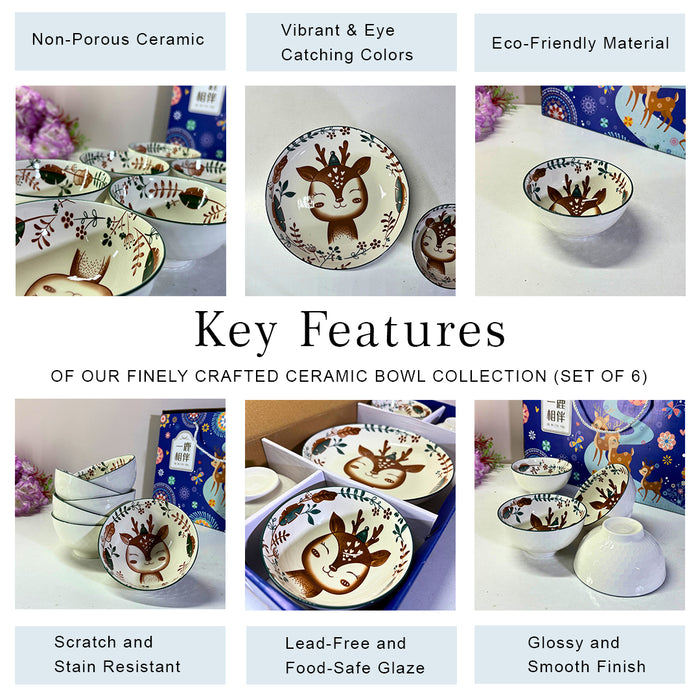 Woodland Deer Ceramic Bowl & Plate Gift Set (5 Pieces) – Forest Friends Dinnerware Collection