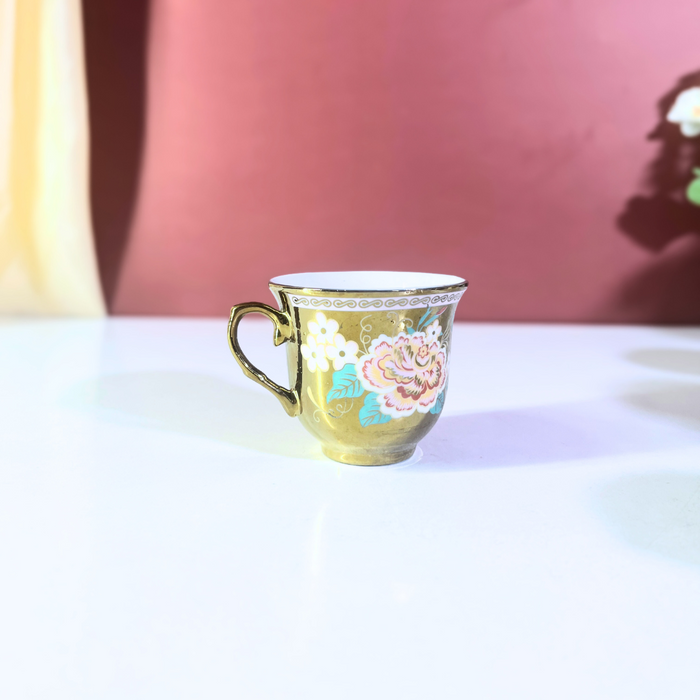 The Decor Paradise 12-Piece Gold Floral Ceramic Cup & Saucer Set