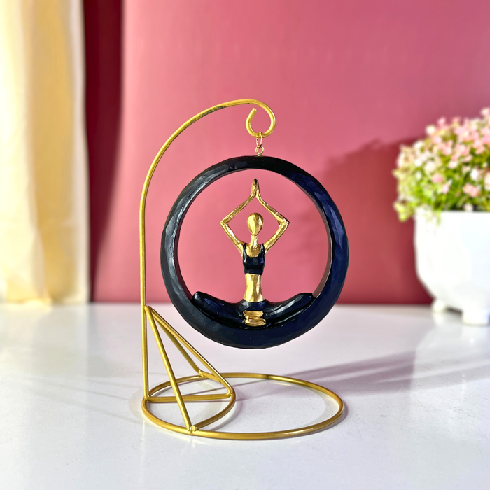 Blue & Gold Hanging Yoga Figurine Polyresin