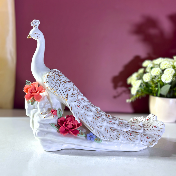Ethereal Garden Peacock Ceramic Masterpiece – Premium Royal Showpiece by The Decor Paradise