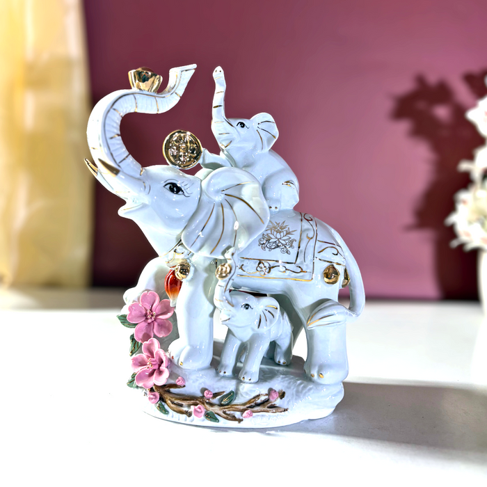 Ceramic Dynasty Elephant Family – Luxe Vastu Home Décor by The Decor Paradise