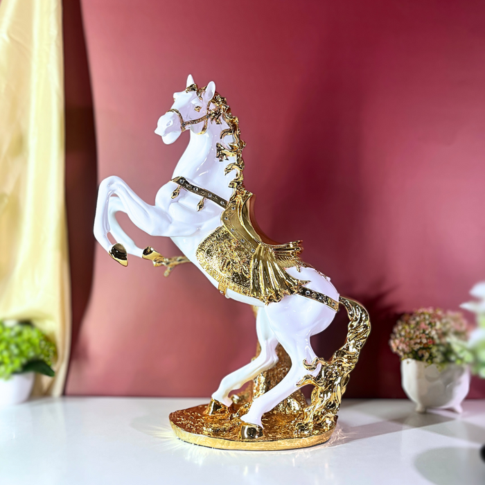 Premium White & Gold Rearing Horse Statue Online India | The Decor Paradise