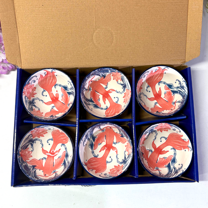 Chinoiserie Blue & White Ceramic Bowl Set of 6 – Hand-Painted Floral Collection