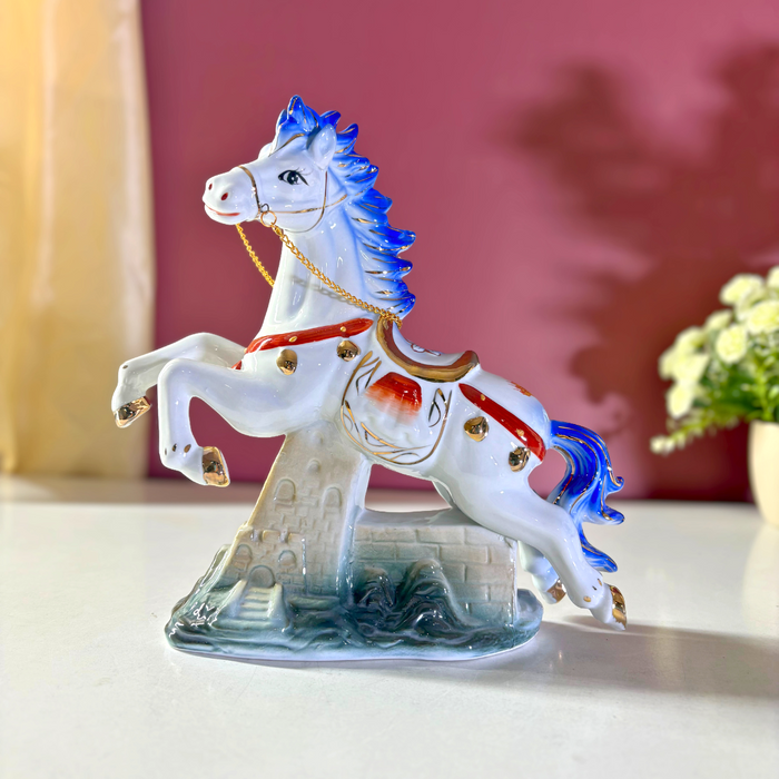 Royal Blue Ceramic Stallion – Premium Art Décor by The Decor Paradise