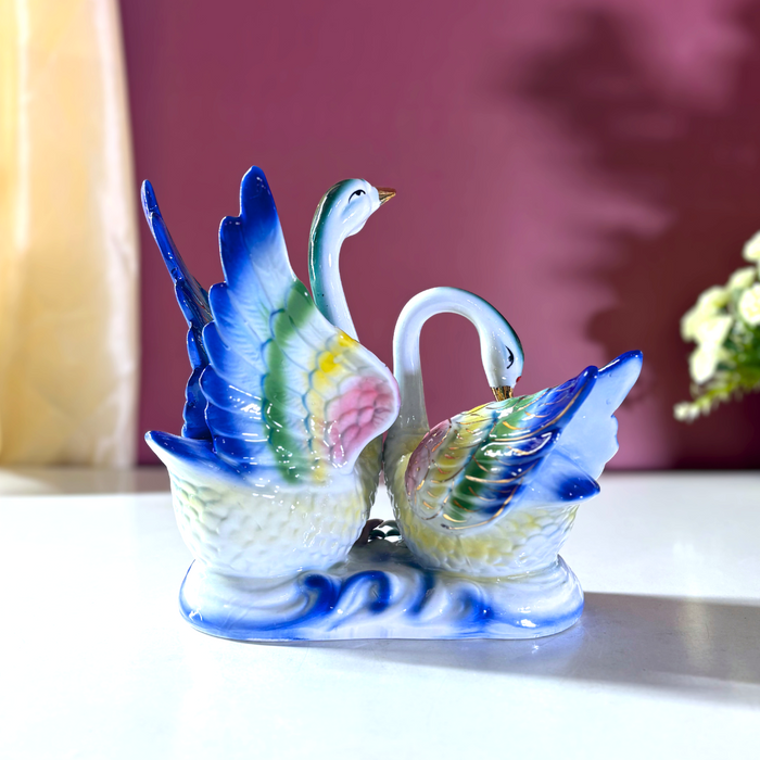 Majestic Harmony Ceramic Swan Duo – Premium Art Décor by The Decor Paradise