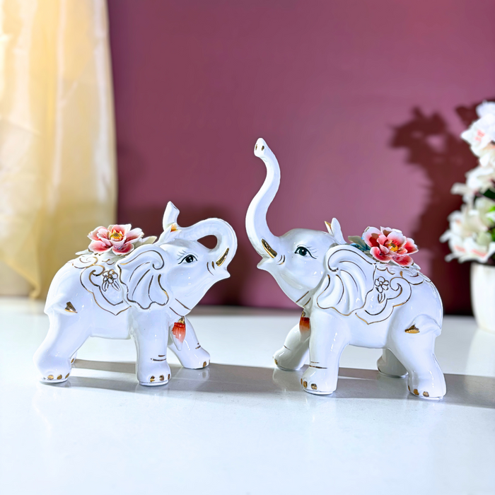 Ceramic Fortune Elephant Duo – Premium Décor by The Decor Paradise