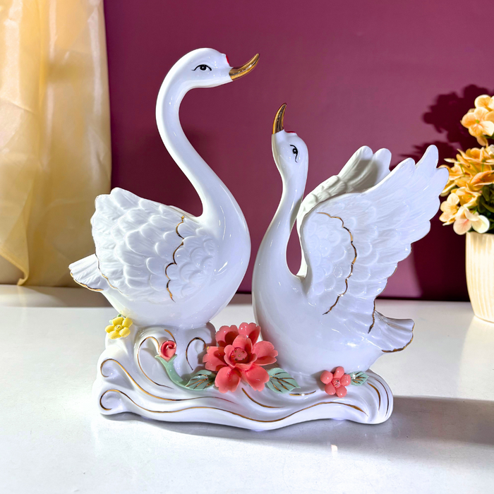 Enchanted Swan Romance Ceramic Figurine Set – Luxe Love Showpiece by The Decor Paradise
