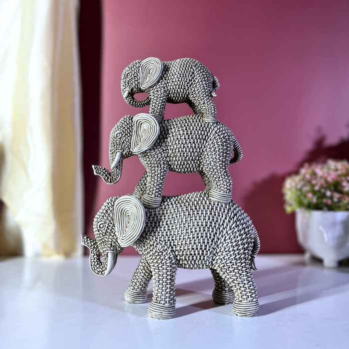 Whimsical Woven Polyresin Elephant Stack – Artisan Home Décor by The Decor Paradise