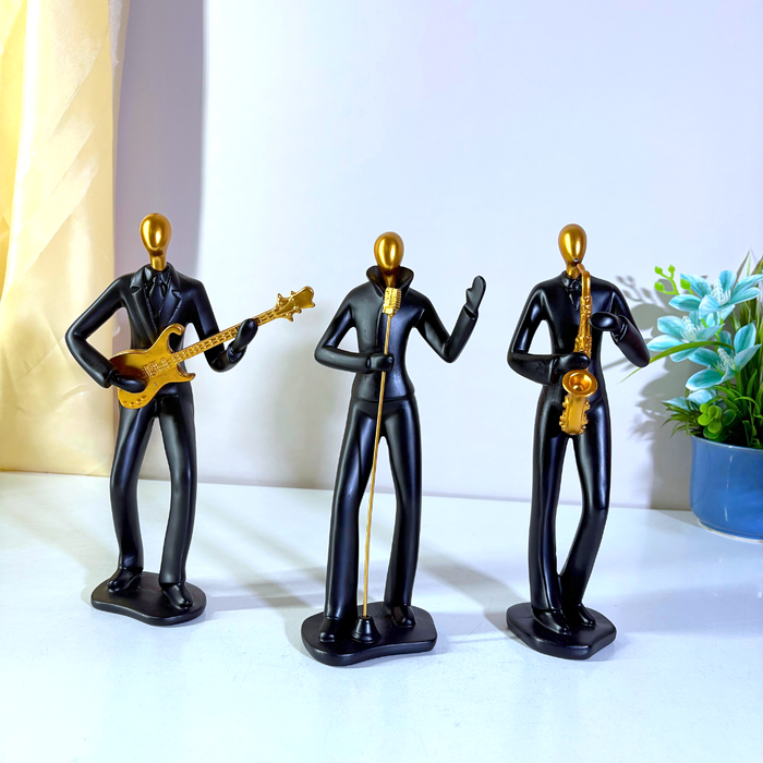 Black Gold Musical Trio Showpiece Set - Premium Resin Figurines by The Decor Paradise