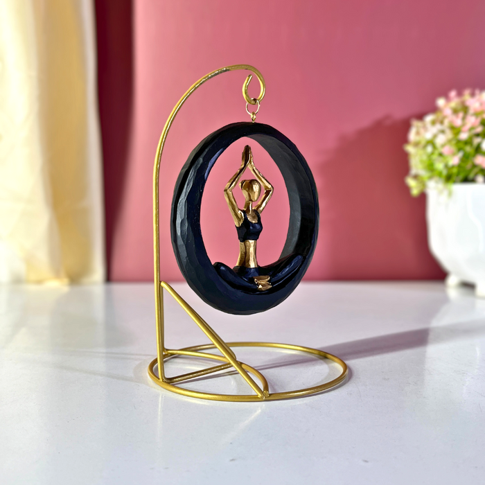 Blue & Gold Hanging Yoga Figurine Polyresin
