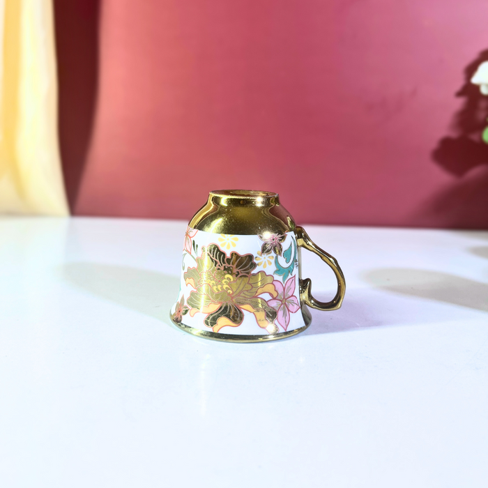 Floral Elegance Gold-Trim Ceramic Tea Cup & Saucer Set – 12 Pieces