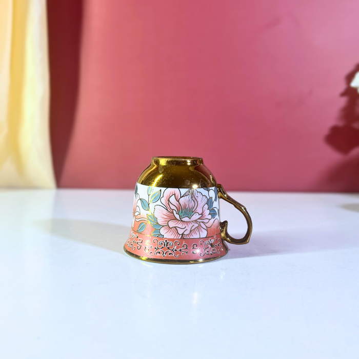 Coral Blossom Gold-Trim Ceramic Tea Cup & Saucer Set – 12 Pieces