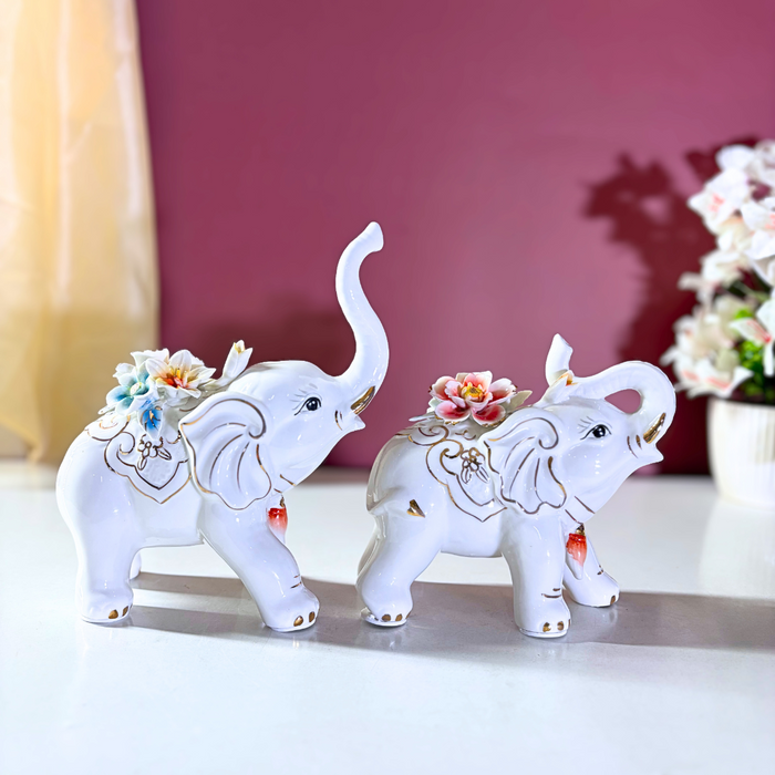 Ceramic Fortune Elephant Duo – Premium Décor by The Decor Paradise
