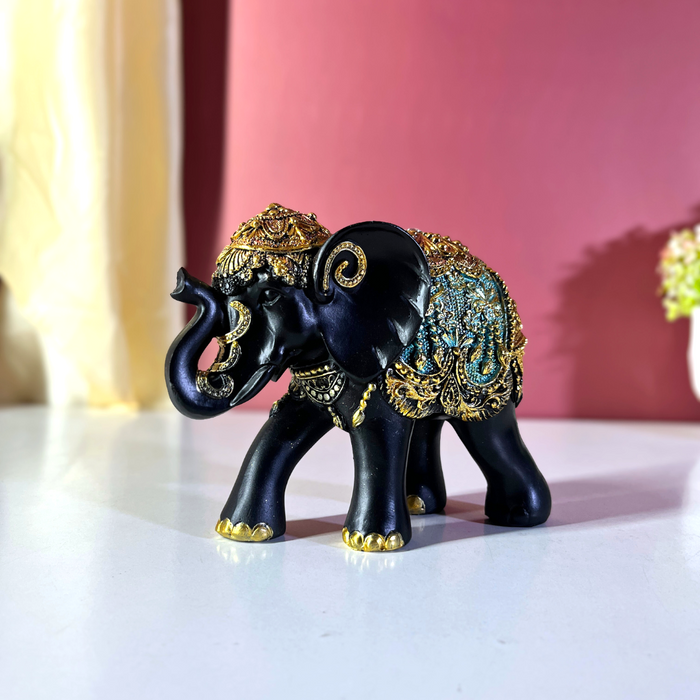Midnight Maharaja Polyresin Elephant – Hand painted Luxe Décor by The Decor Paradise