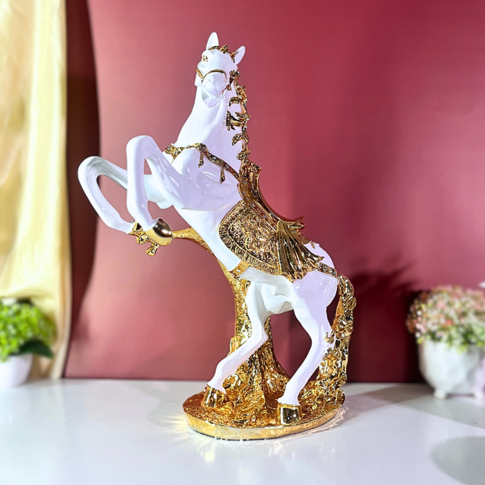 Premium White & Gold Rearing Horse Statue Online India | The Decor Paradise