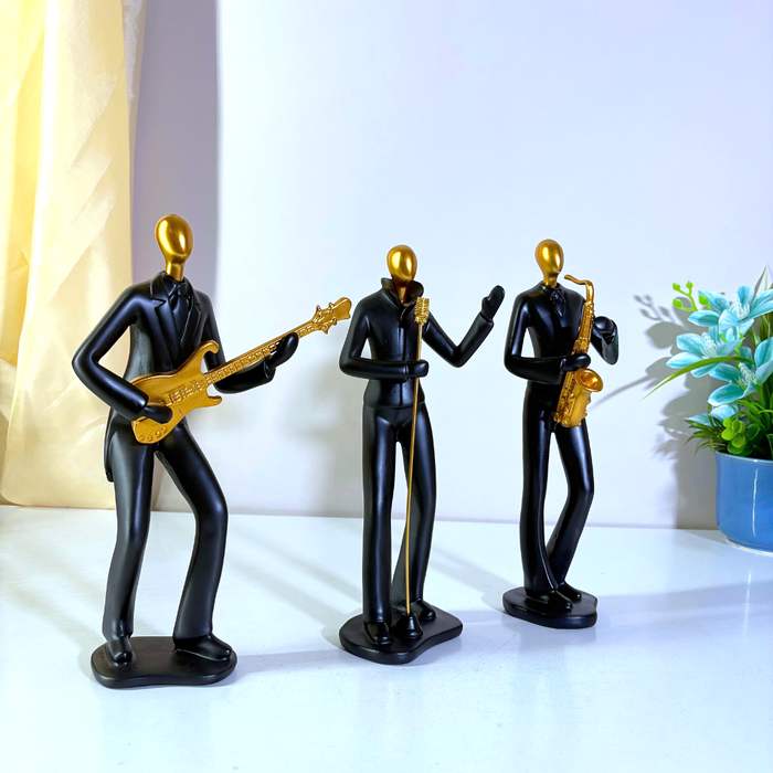 Black Gold Musical Trio Showpiece Set - Premium Resin Figurines by The Decor Paradise