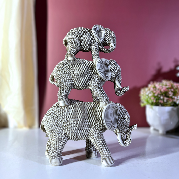 Whimsical Woven Polyresin Elephant Stack – Artisan Home Décor by The Decor Paradise