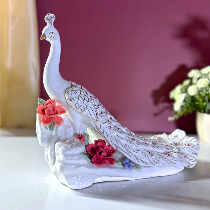 Ethereal Garden Peacock Ceramic Masterpiece – Premium Royal Showpiece by The Decor Paradise