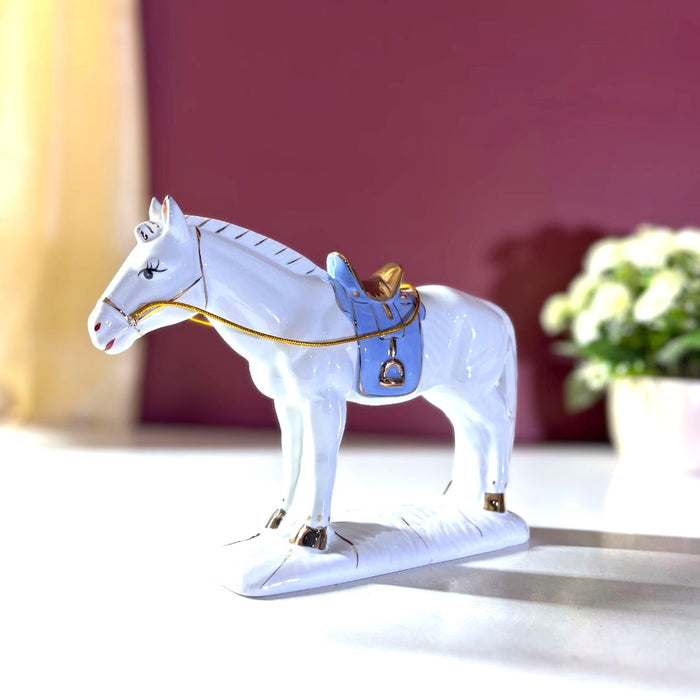 Azure Majesty Ceramic Horse Sculpture – Premium Art Décor by The Decor Paradise