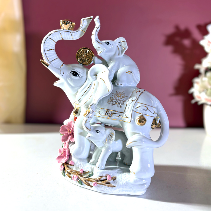 Ceramic Dynasty Elephant Family – Luxe Vastu Home Décor by The Decor Paradise