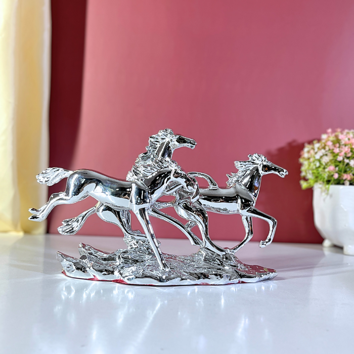 Silver Stallion Trio: Silver Running Horses Sculpture-Modern Indian Home Décor | Decor Paradise