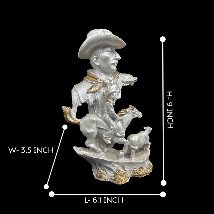 Western Cowboy Rider Sculpture - Silver and Gold Finish