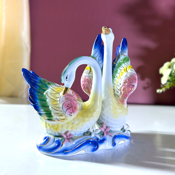 Majestic Harmony Ceramic Swan Duo – Premium Art Décor by The Decor Paradise