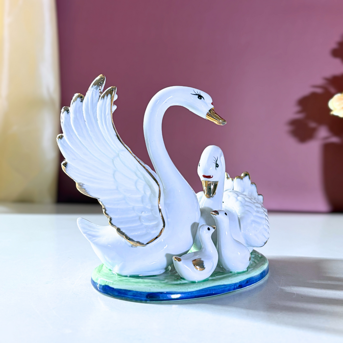 Ceramic Swan Family Showpiece Set – Elegant Home Décor by The Decor Paradise
