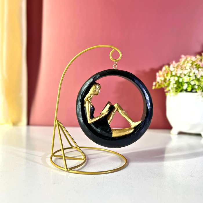Blue & Gold Hanging Reading Girl Figurine Polyresin