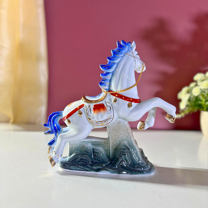 Royal Blue Ceramic Stallion – Premium Art Décor by The Decor Paradise