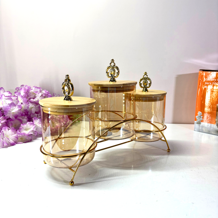 AuraVista Premium Glass & Pinewood Serving Set with Metal Stand