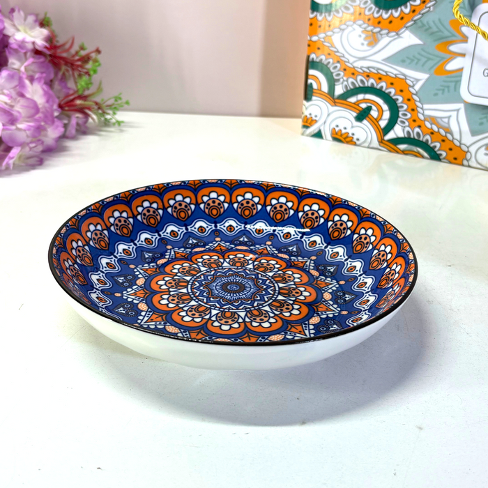 Bohemian Mandala Ceramic Bowl & Plate Set (5 Pieces) – Geometric Pattern Serving Collection