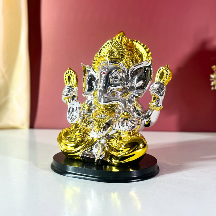 Silver and Gold Resin Lord Ganesha Statue | Elegant Ganpati Idol for Home & Office | Vastu Gift for Prosperity & Success (19 cm)