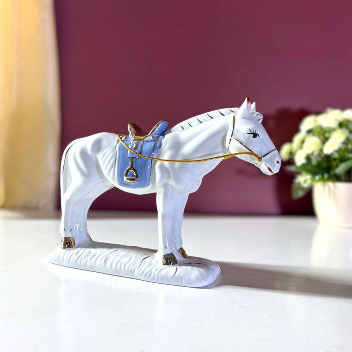 Azure Majesty Ceramic Horse Sculpture – Premium Art Décor by The Decor Paradise