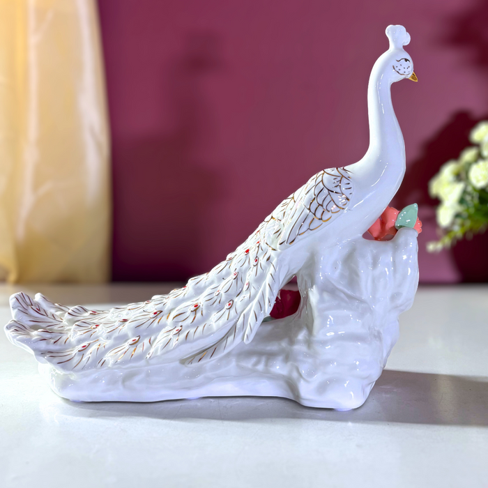 Ethereal Garden Peacock Ceramic Masterpiece – Premium Royal Showpiece by The Decor Paradise