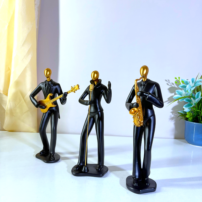 Black Gold Musical Trio Showpiece Set - Premium Resin Figurines by The Decor Paradise