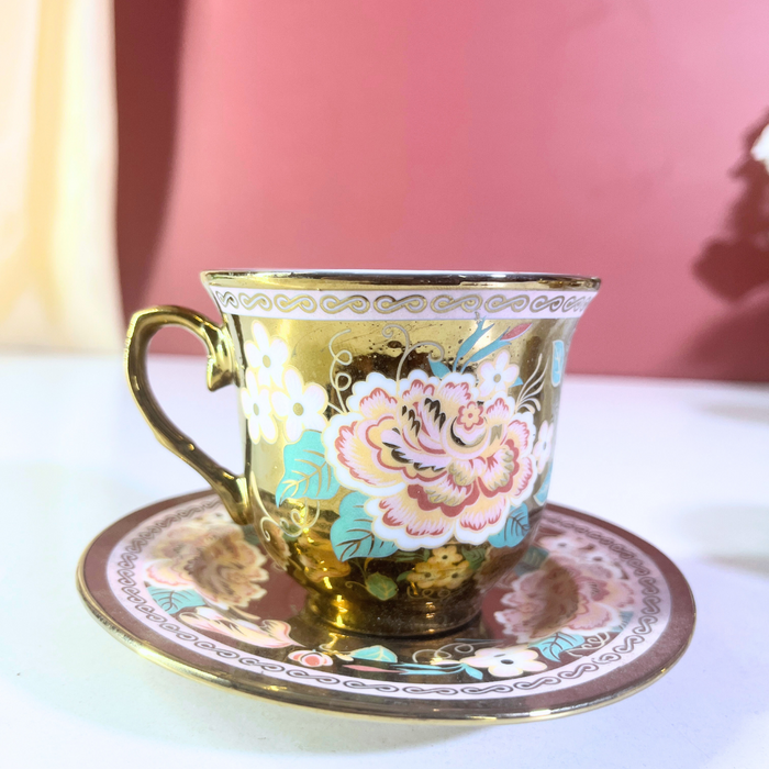 The Decor Paradise 12-Piece Gold Floral Ceramic Cup & Saucer Set