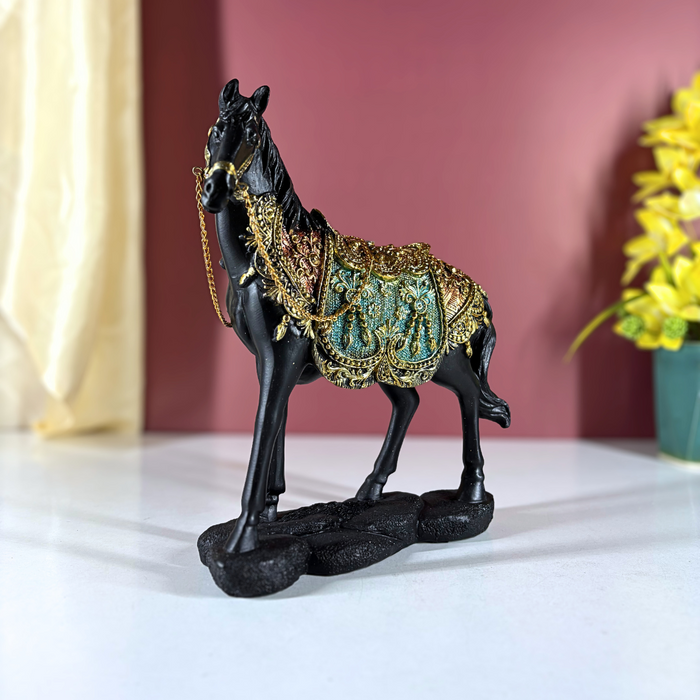 Midnight Regal Rajasthani Horse –  Polyresin Décor by The Decor Paradise
