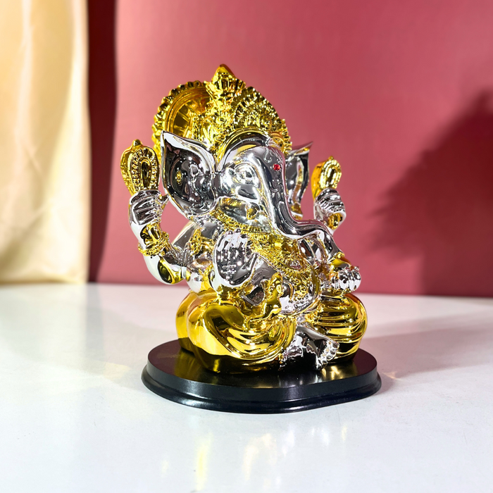 Silver and Gold Resin Lord Ganesha Statue | Elegant Ganpati Idol for Home & Office | Vastu Gift for Prosperity & Success (19 cm)