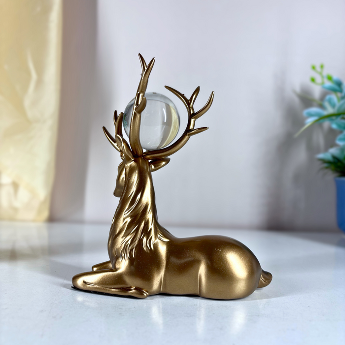 Gold Finish Crystal-Horn Deer Figurine Set of 2