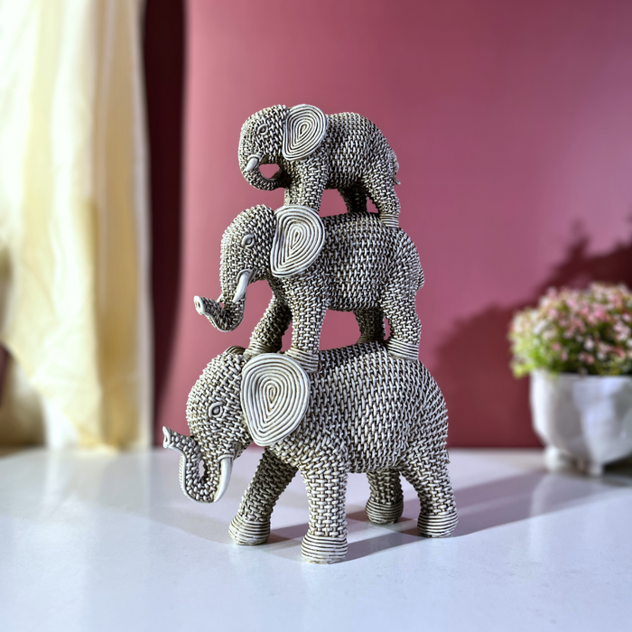 Whimsical Woven Polyresin Elephant Stack – Artisan Home Décor by The Decor Paradise