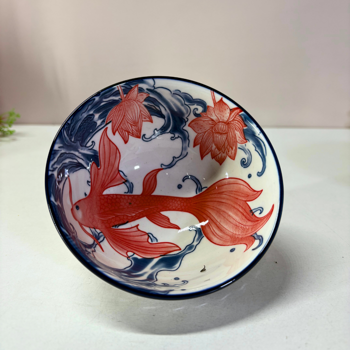 Japanese Koi Lotus Ceramic Bowl Set (4 Pieces) – Traditional Oriental Serving Collection