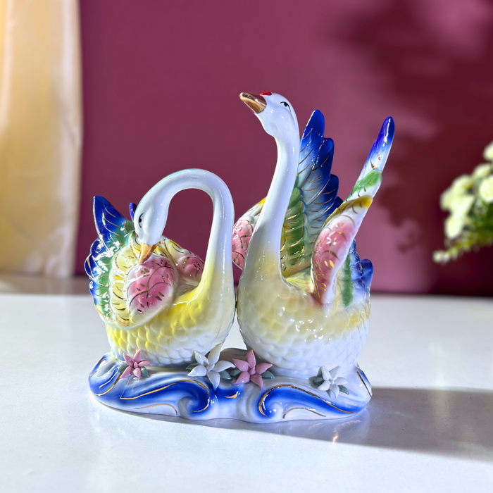 Majestic Harmony Ceramic Swan Duo – Premium Art Décor by The Decor Paradise