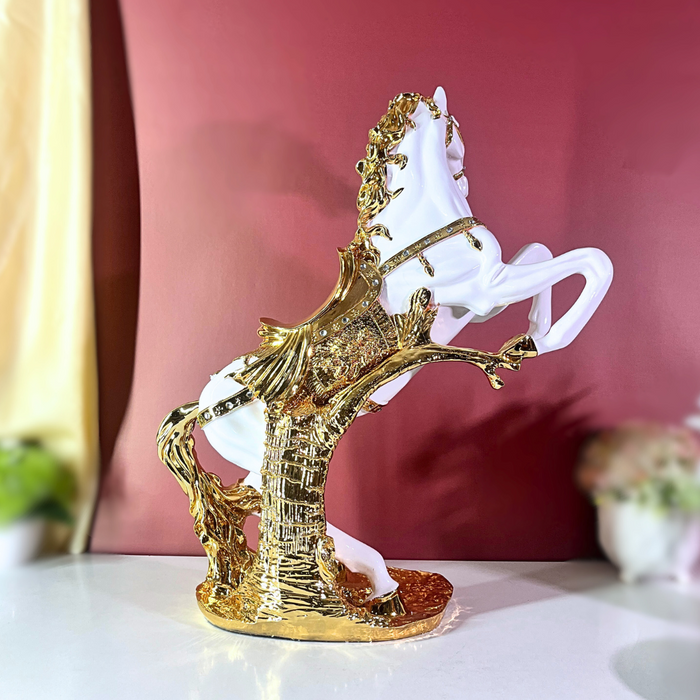 Premium White & Gold Rearing Horse Statue Online India | The Decor Paradise