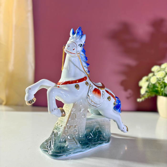 Royal Blue Ceramic Stallion – Premium Art Décor by The Decor Paradise