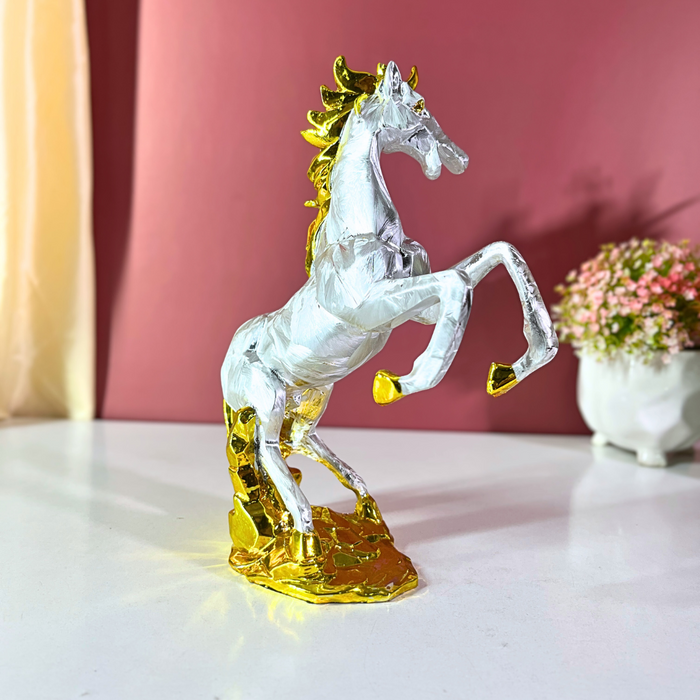 Premium Silver Metallic Rearing Horse Statue Polyresin Online India | The Decor Paradise